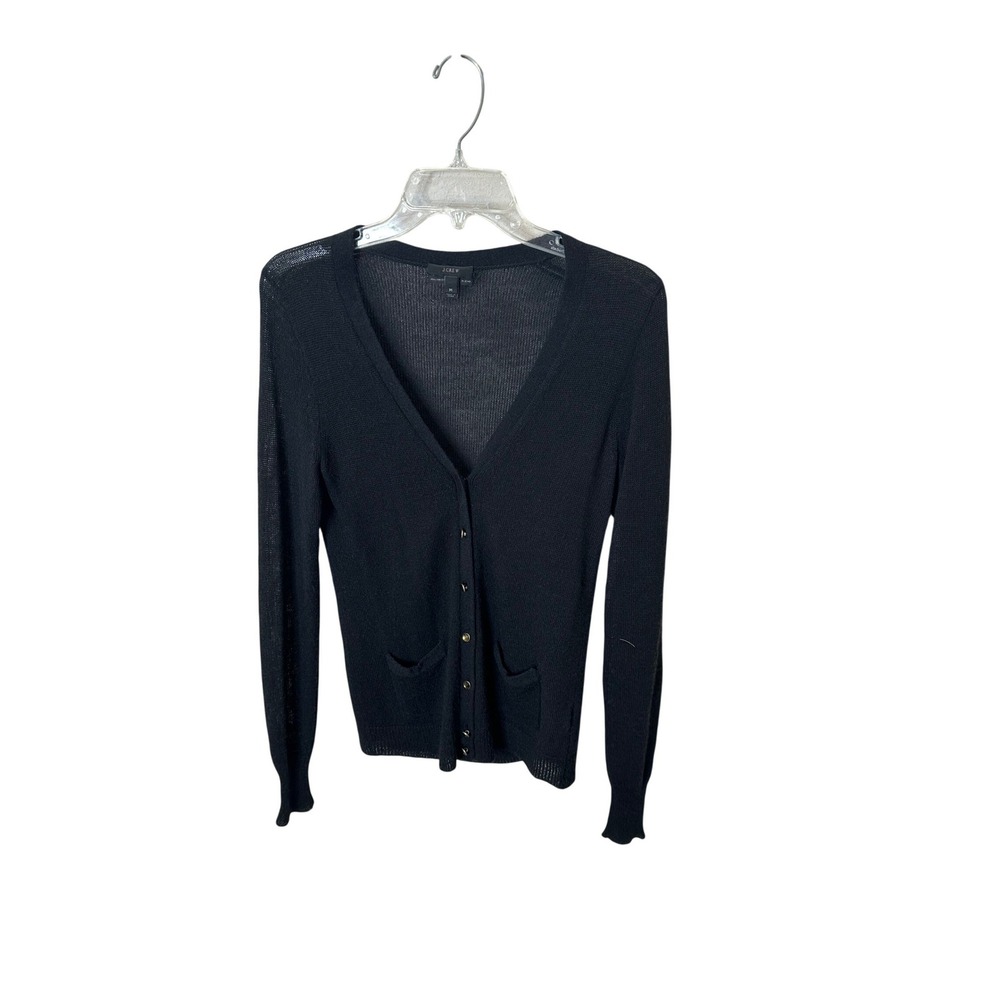 J. Crew Black Fine‎ Knit Button Front Cardigan Sweater Womens